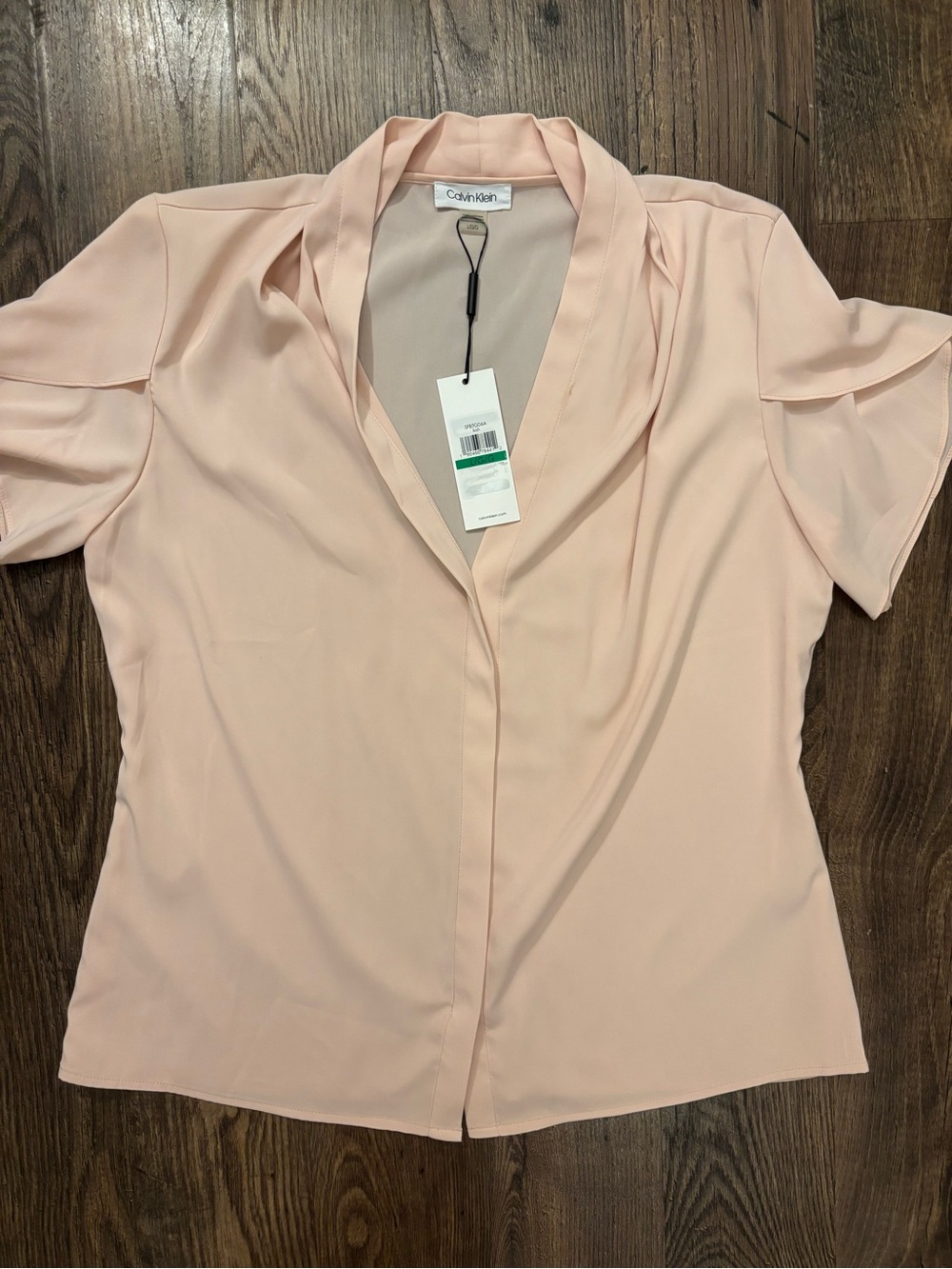 Calvin Klein Light Blush V-Neck Flutter Sleeve Blouse - Picture 2 of 4